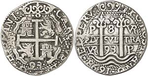 1693. Carlos II. Potosí. VR. 8 reales. ... 