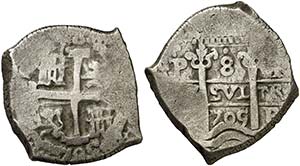 1705. Felipe V. Potosí. Y. 8 reales. (Cal. ... 