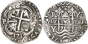 1712. Felipe V. Potosí. Y. 8 reales. (Cal. ... 