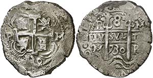 1730. Felipe V. Potosí. M. 8 reales. (Cal. ... 