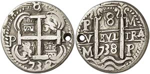 1738. Felipe V. Potosí. M. 8 reales. (Cal. ... 