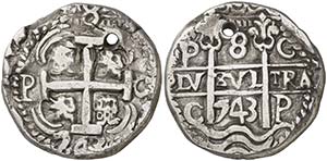 1743. Felipe V. Potosí. C. 8 reales. (Cal. ... 
