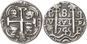 1745. Felipe V. Potosí. q. 8 reales. (Cal. ... 