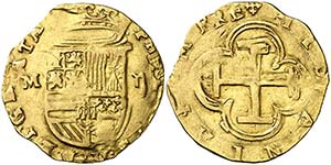 s/d. Felipe II. Toledo. M. 2 escudos. (Cal. ... 