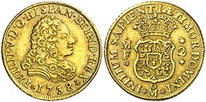 1738. Felipe V. México. MF. 2 escudos. ... 