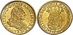1733. Felipe V. Sevilla. PA. 2 escudos. ... 