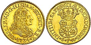 1734. Felipe V. Sevilla. PA. 2 escudos. ... 