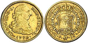 1772. Carlos III. Popayán. JS. 2 escudos. ... 