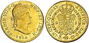 1814. Fernando VII. Cádiz. CJ.  2 escudos. ... 
