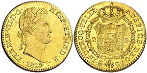 1819/7. Fernando VII. Madrid. GJ. 2 escudos. ... 