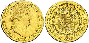 1823. Fernando VII. Madrid. AJ. 2 escudos. ... 