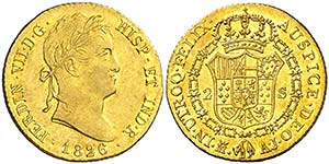 1826. Fernando VII. Madrid. AJ. 2 escudos. ... 