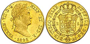 1828/7. Fernando VII. Madrid. AJ. 2 escudos. ... 