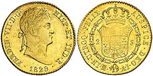 1829. Fernando VII. Madrid. AJ. 2 escudos. ... 