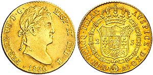 1830. Fernando VII. Madrid. AJ. 2 escudos. ... 
