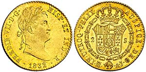 1832. Fernando VII. Madrid. AJ. 2 escudos. ... 