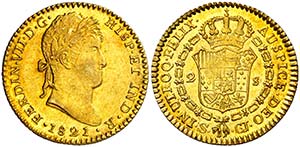 1821. Fernando VII. Sevilla. CJ. 2 escudos. ... 