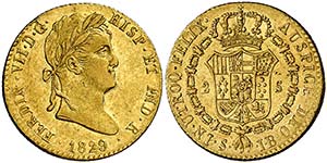 1829. Fernando VII. Sevilla. JB. 2 escudos. ... 