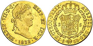 1832. Fernando VII. Sevilla. JB. 2 escudos. ... 
