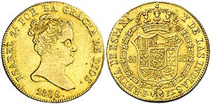 1836. Isabel II. Barcelona. PS. 80 reales. ... 