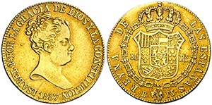 1837. Isabel II. Barcelona. PS. 80 reales. ... 