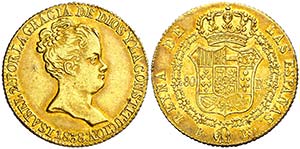 1838. Isabel II. Barcelona. PS. 80 reales. ... 