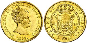 1842. Isabel II. Barcelona. CC. 80 reales. ... 