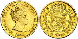 1843. Isabel II. Barcelona. CC. 80 reales. ... 