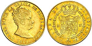 1845. Isabel II. Barcelona. PS. 80 reales. ... 