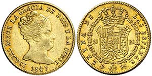 1847. Isabel II. Barcelona. PS. 80 reales. ... 