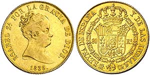 1835. Isabel II. Madrid. CR. 80 reales. ... 
