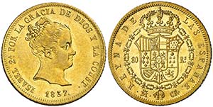1837. Isabel II. Madrid. CR. 80 reales. ... 
