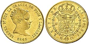 1843. Isabel II. Madrid. CL. 80 reales. ... 