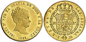 1838. Isabel II. Sevilla. DR. 80 reales. ... 