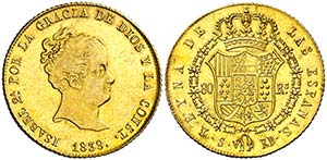 1839. Isabel II. Sevilla. RD. 80 reales. ... 
