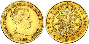 1845. Isabel II. Sevilla. RD. 80 reales. ... 