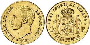 1882. Alfonso XII. Manila. 4 pesos. (Cal. ... 