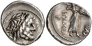 (hacia 80 a.C.). Gens Procilia. Denario. ... 