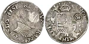 1572. Felipe II. Amberes. 1/5 de escudo ... 