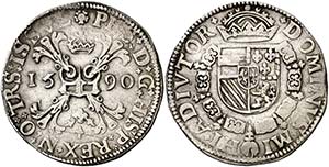 1590. Felipe II. Hasselt. 1 escudo borgoña. ... 