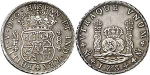 1734. Felipe V. México. MF. 8 reales. (Cal. ... 