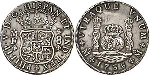 1736. Felipe V. México. MF. 8 reales. (Cal. ... 