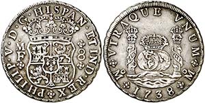 1738. Felipe V. México. MF. 8 reales. (Cal. ... 