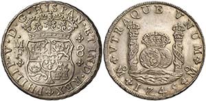 * 1745. Felipe V. México. MF. 8 reales. ... 