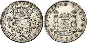 * 1753. Fernando VI. México. MF. 8 reales. ... 