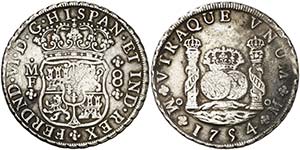 1754. Fernando VI. México. MF. 8 reales. ... 