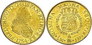 1754. Fernando VI. Lima. JD. 8 escudos. ... 