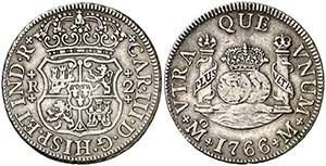1766. Carlos III. México. M. 2 reales. ... 