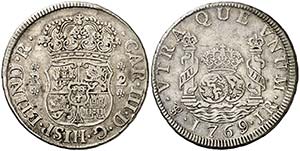 1769. Carlos III. Potosí. JR. 2 reales. ... 