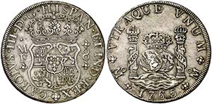 1765. Carlos III. México. MF. 8 reales. ... 